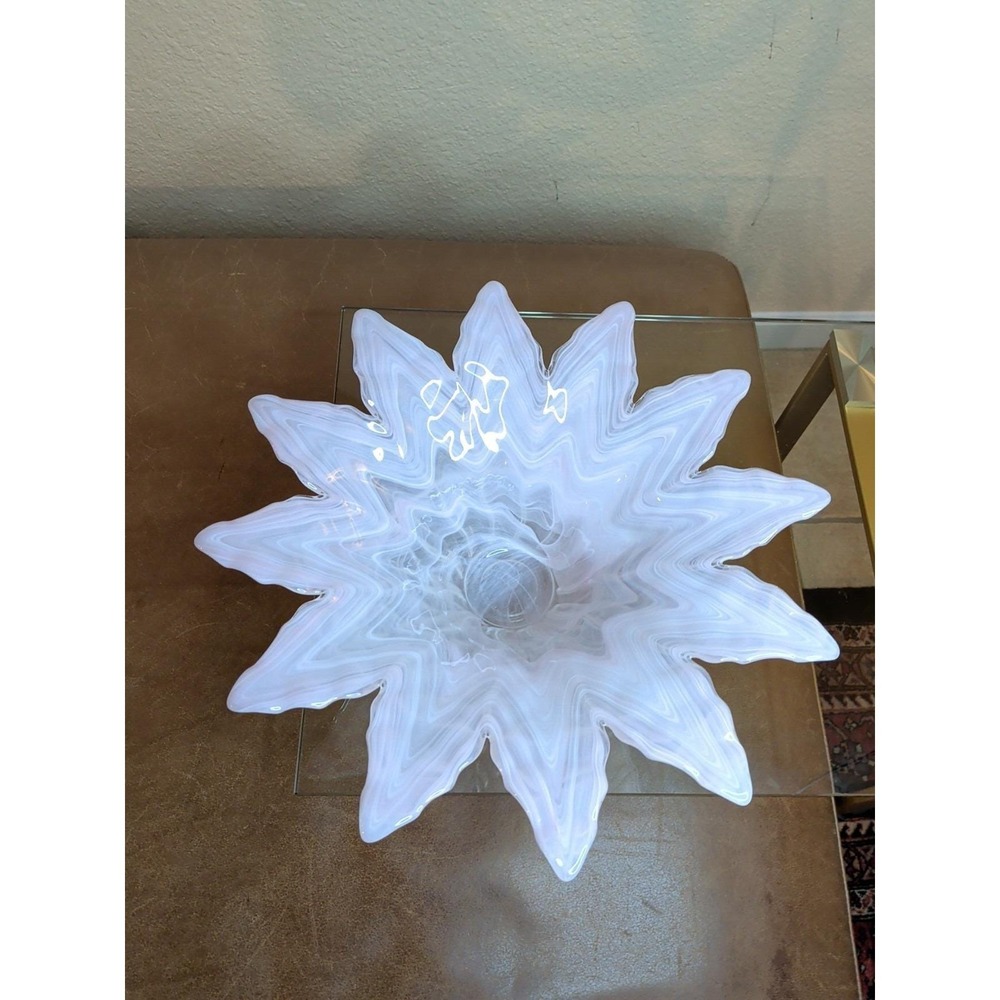 Large 15" Pink White Swirl Glass Splash Bowl Starburst Marbled Centerpiece